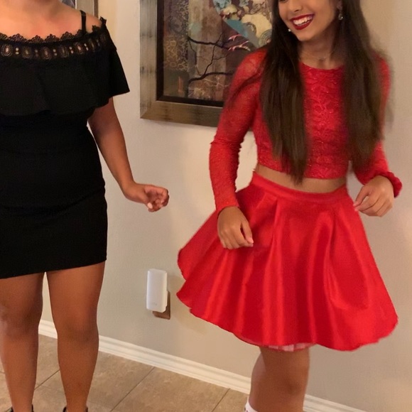 Lulus Dresses & Skirts - Lace Red Two Piece Skirt Set